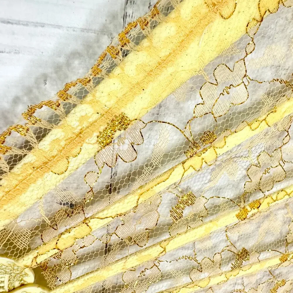 NOS Vintage Spanish Folding Hand Fan Gold Lace Filigree 19